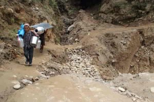Eroded section of the road
