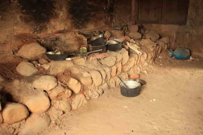 In side the kitchen: The fireplace on the other side.