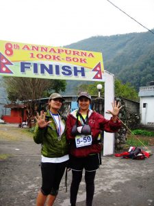 Bimala and Rekha at the end of their 50K Annapurna run.