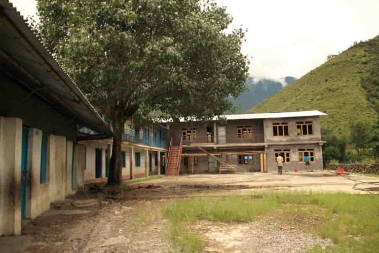 The multi-purpose court & new building in the background.
