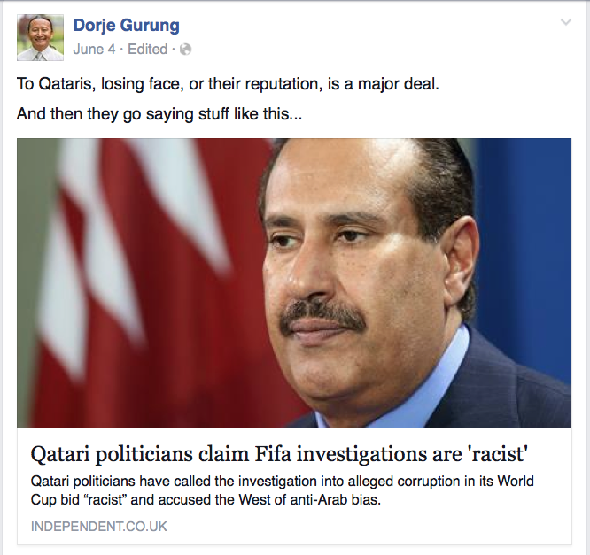 Qatar politician FIFA investigation racism