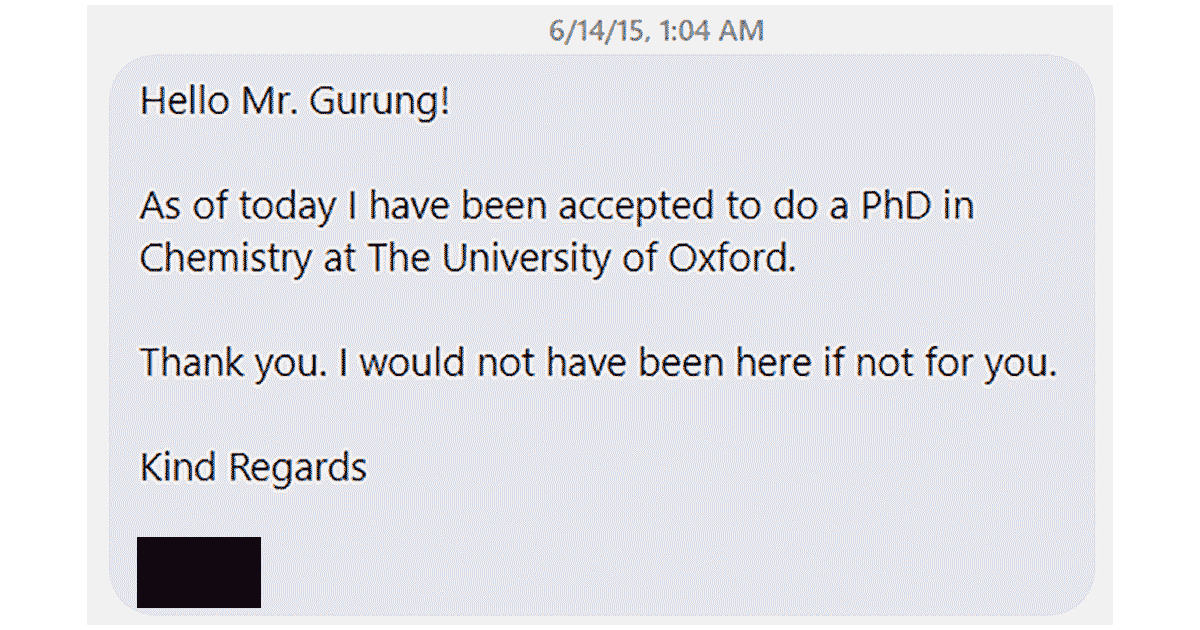 Read more about the article A Former Student: “I would not have been here if not for you.”