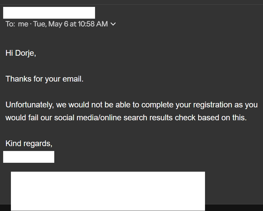 unable to complete registration