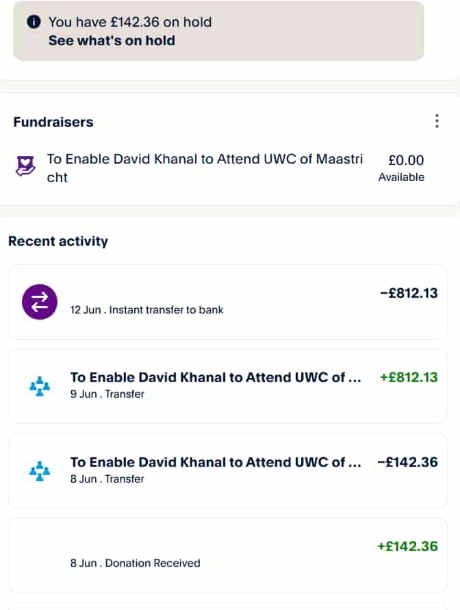 funds raised fund on hold