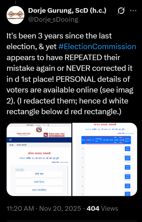 election commission Nov 20 2025 post